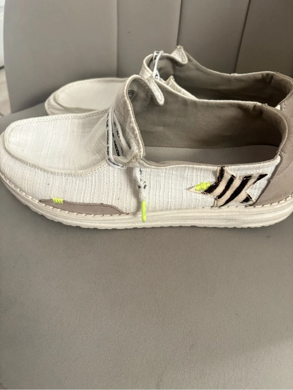 Hey Dude Wendy Star White Slip-On Shoe in Beige with Yellow Trim